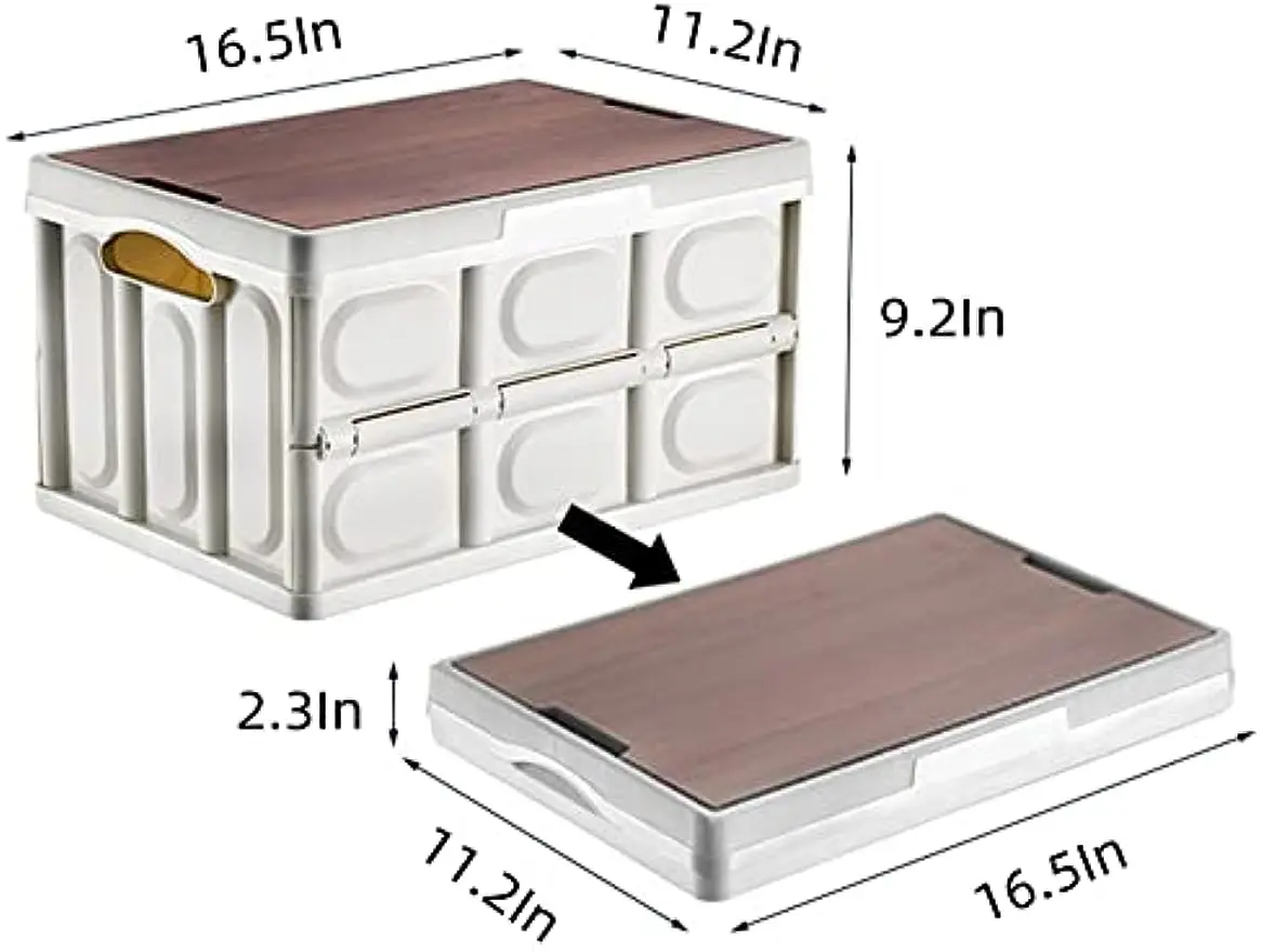 나무 뚜껑이 있는 접이식 보관함, 접이식 옷장 정리함 및 보관 용기, 다기능 플라스틱 보관함 (30L)