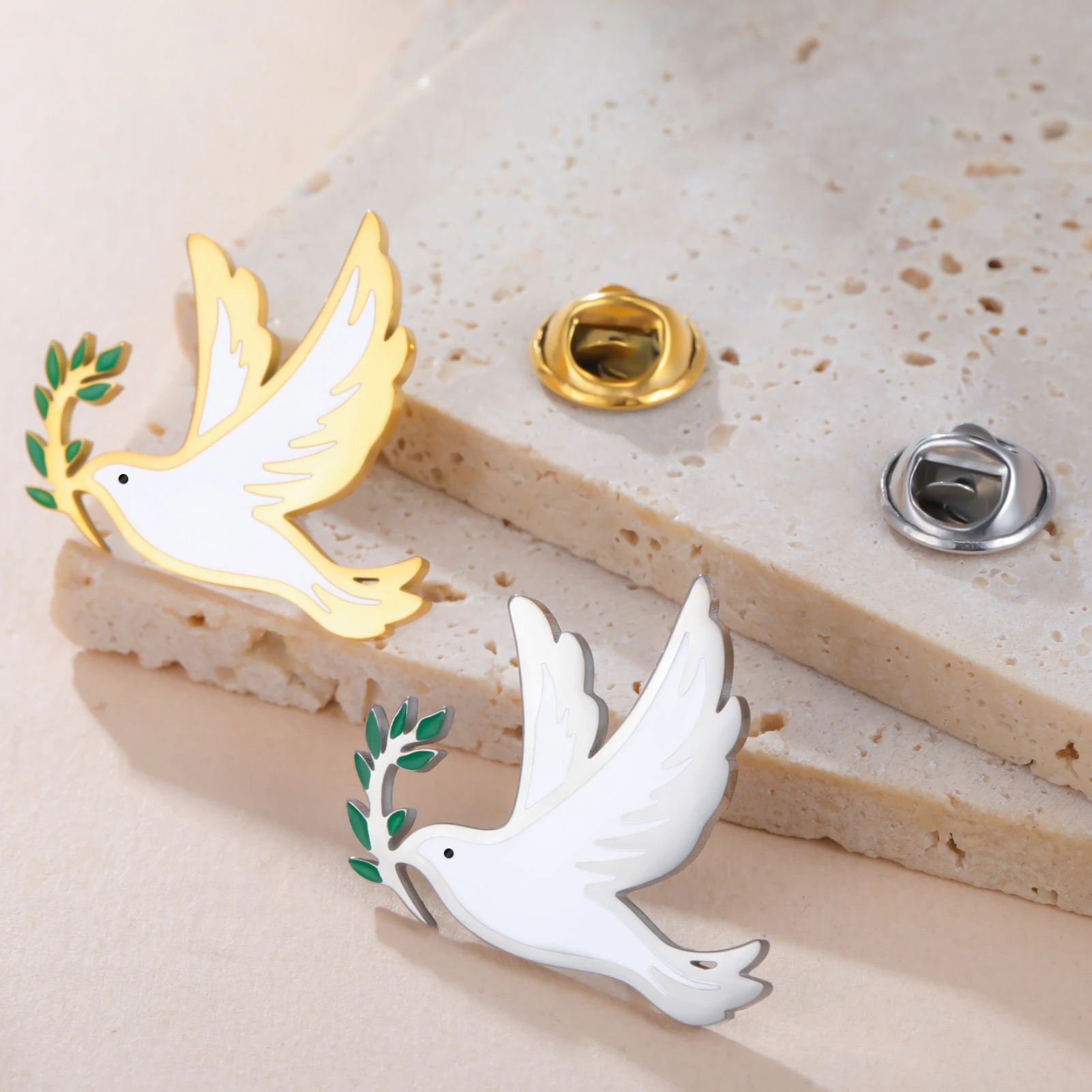 Stainless Steel Peace Dove Lapel Pin Enamel Olive Branch Bird Brooch Peace Symbol Badge Jewelry Gift For Men Women Peace‑lovers