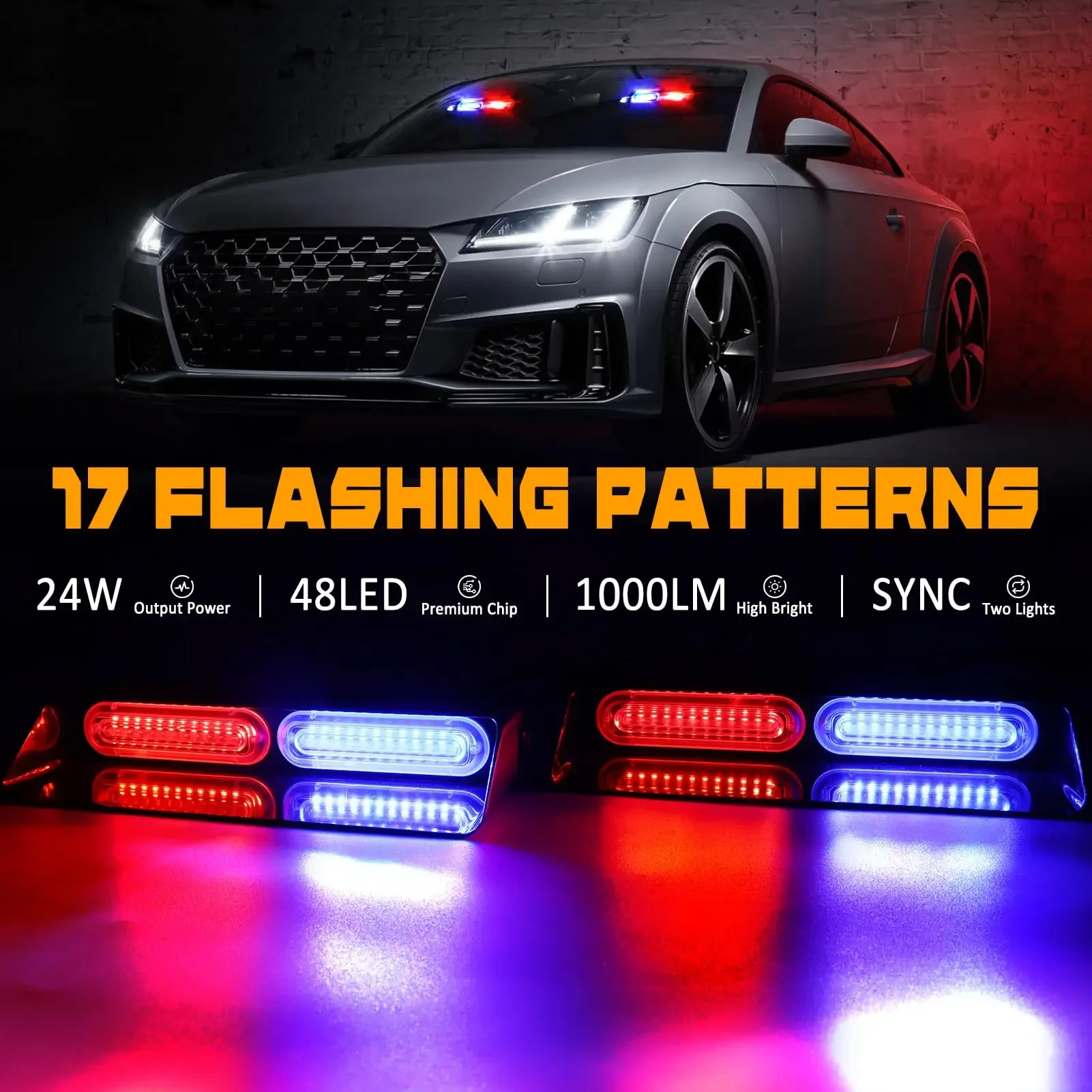 

48LED 2 in 1 Car Strobe Emergency Lights Windshield Warning Safety Flashing Beacon Lamp Trucks Ambulance Police Lamp 12/24V