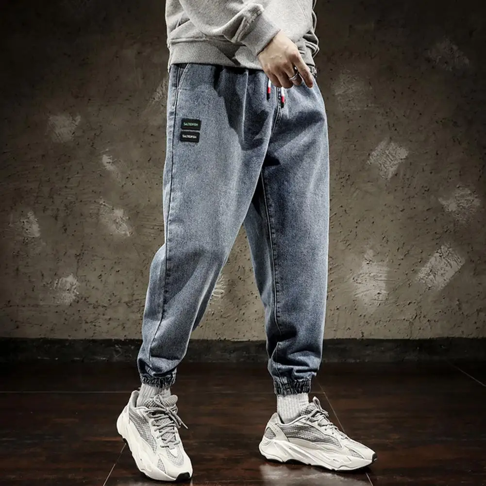 

2024 New Men's Fashion Jeans Korean Style Solid Color Loose Shrinkable Cuffs Leg Casual Denim Long Pants Classic Style Male