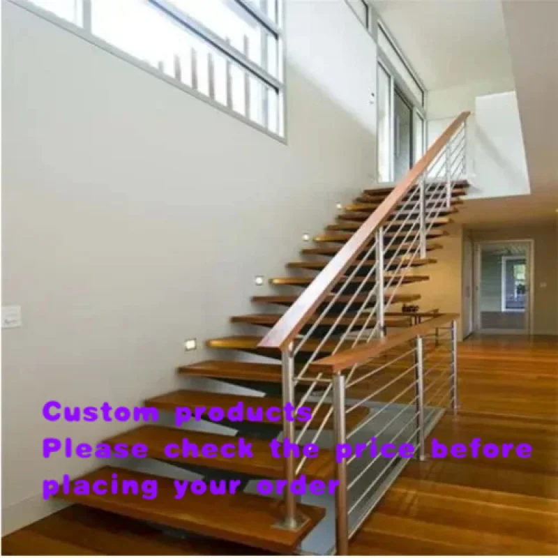 custom.Modern Floating Stairs Stainless Steel Mono Stringer Oak Wood Treads Anti Slip Indoor