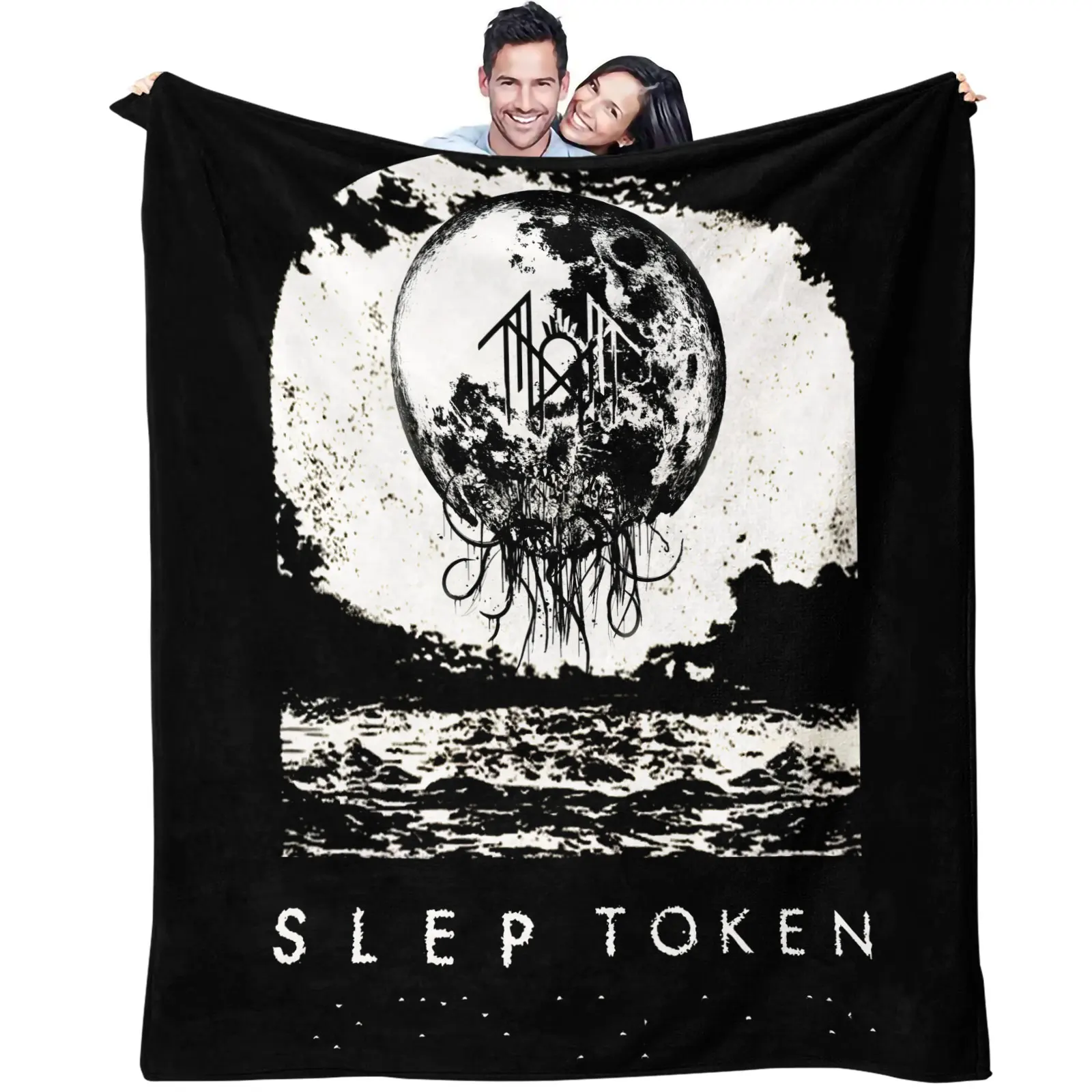 Sleep Token Flannel Blanket Black White Moon Jellyfish Gothic Print Soft Throw Blanket Warm Sofa Bed Travel Camping Blanket Gift