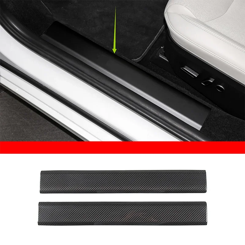 For Tesla Model S 2023+ Car Door Sill Strip Pedal Cover Sticker Real Carbon Fiber Interior Accessories 2 Pcs