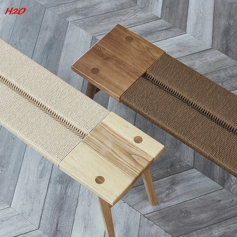 Taburete nórdico de madera maciza para cambio de zapatos, taburete tejido de cuerda para uso doméstico, moderno, Simple, dormitorio, cama, mesa de comedor, combinación