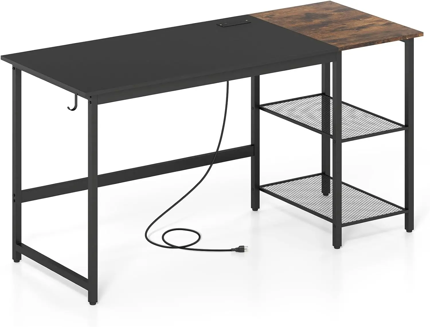 

Computer Desk, 59’’ Gaming Desk with Storage Shelves & Power Outlet, Wood Office Desk with Steel Frame & Adjustable Fe
