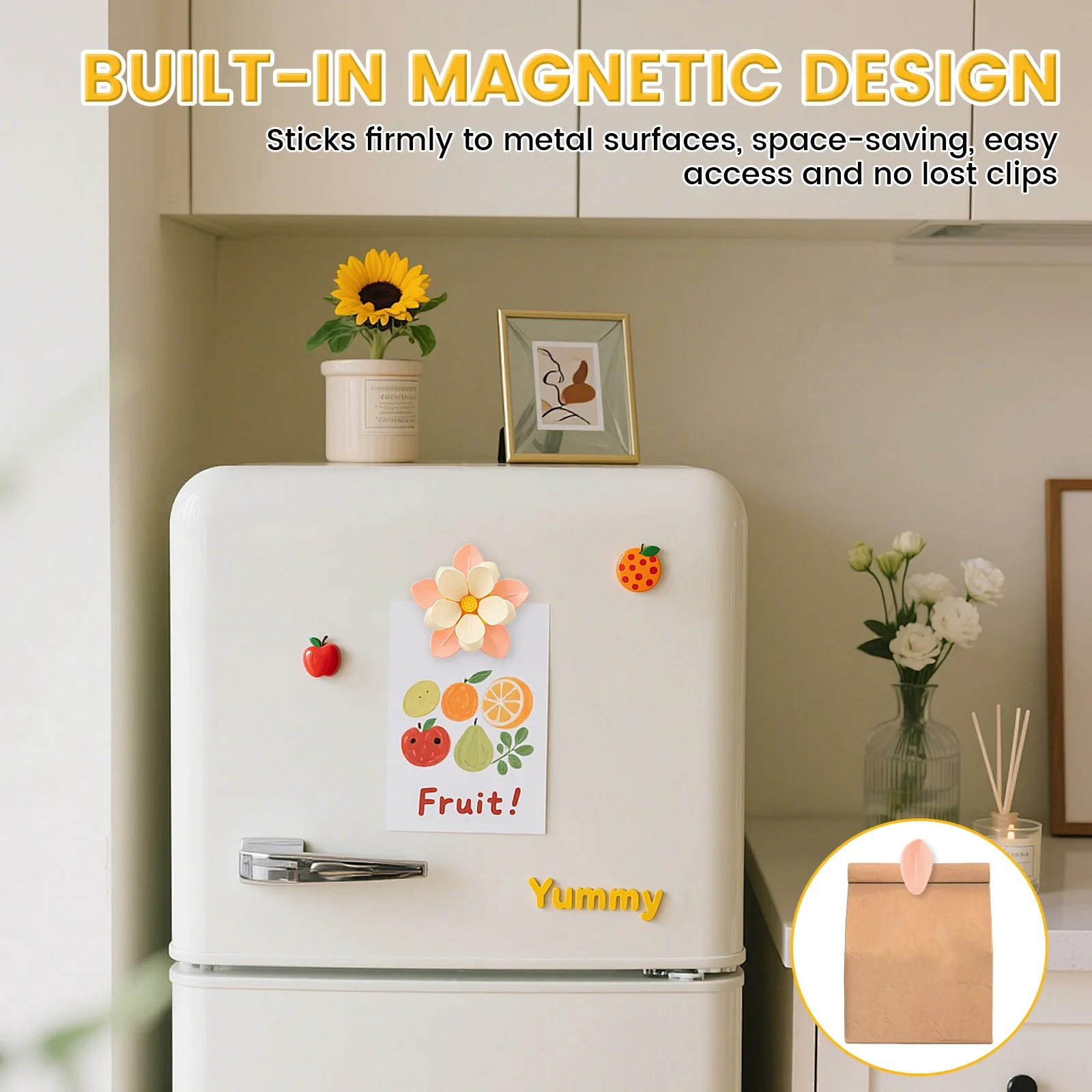 Sakura Magnetic Clip Fridge Airtight Food Sealing Snack Bag Holder Multifunctional Refrigerator Decor Kitchen Accessory