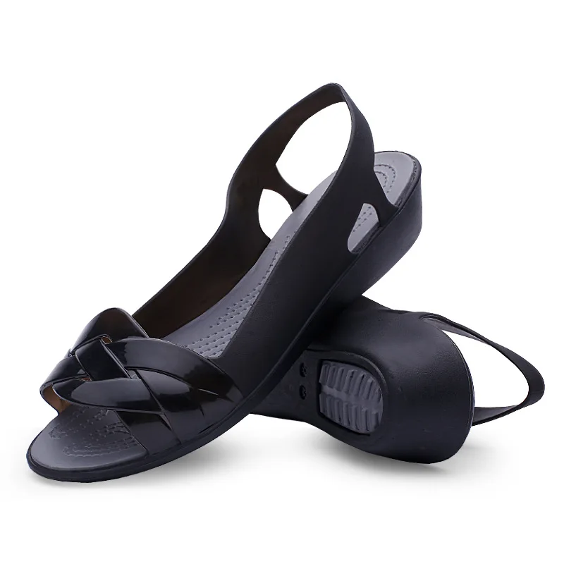 Women 8 Jelly Sandals Home Non-slip Summer Hole Shoes Female Flat Slippers Plastic Female Girls Waterproof EVA Garden Shoes
