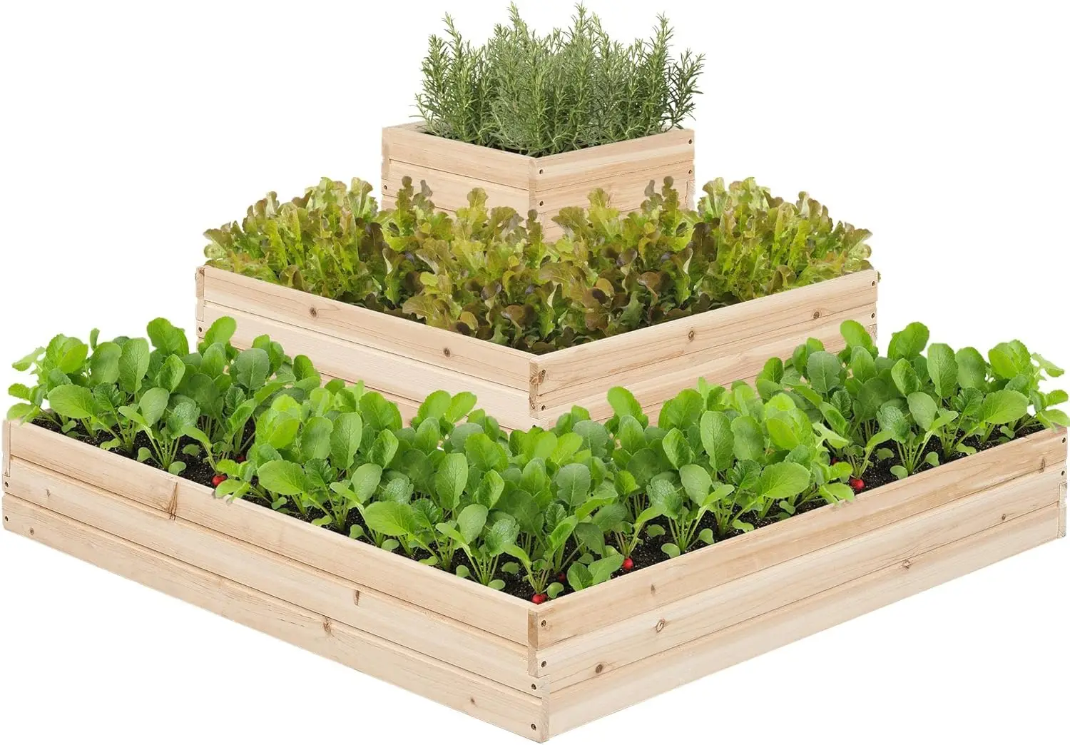 

3-Tier Wooden Raised Garden Bed for Flowers Herbs Vegetables, Easy Assembly Durable Open-Bottom Planter