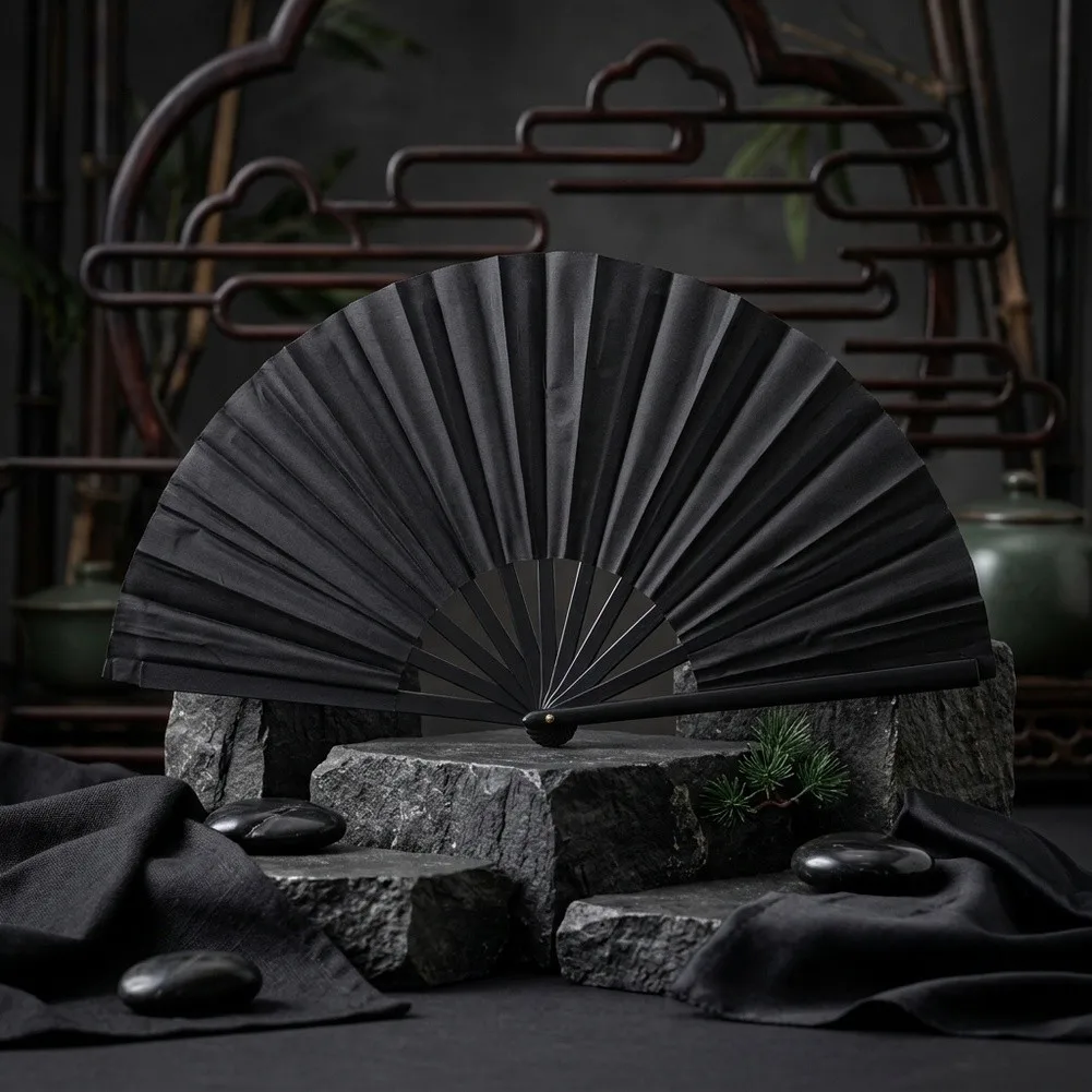 8-Inch Black Plastic Folding Fans for Dance Recitals For martial Arts Practice Parties Weddings and Craft Decor
