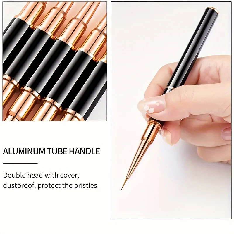 5Pcs/Set Professional Nail Art Brush Double-Ended Nails Art Brushes For Long Lines Thin Liner Brush For Nails Detail Art Tools