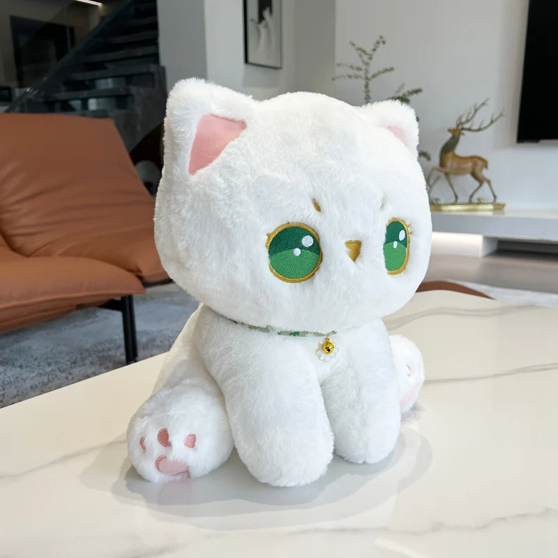 Chat en peluche Kawaii aux yeux verts sauvages pour filles et garçons, animal en peluche doux et moelleux, Minou mignon, beurre, jouets d'anime, cadeaux d'anniversaire et de Noël