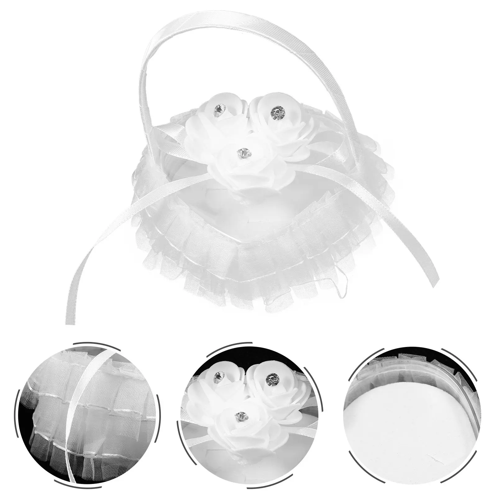 Wedding Ring Pillow Heart Design Satin Material with Handle Portable Mini Ring Holder for Ceremony Engagement Rings Lace Bridal