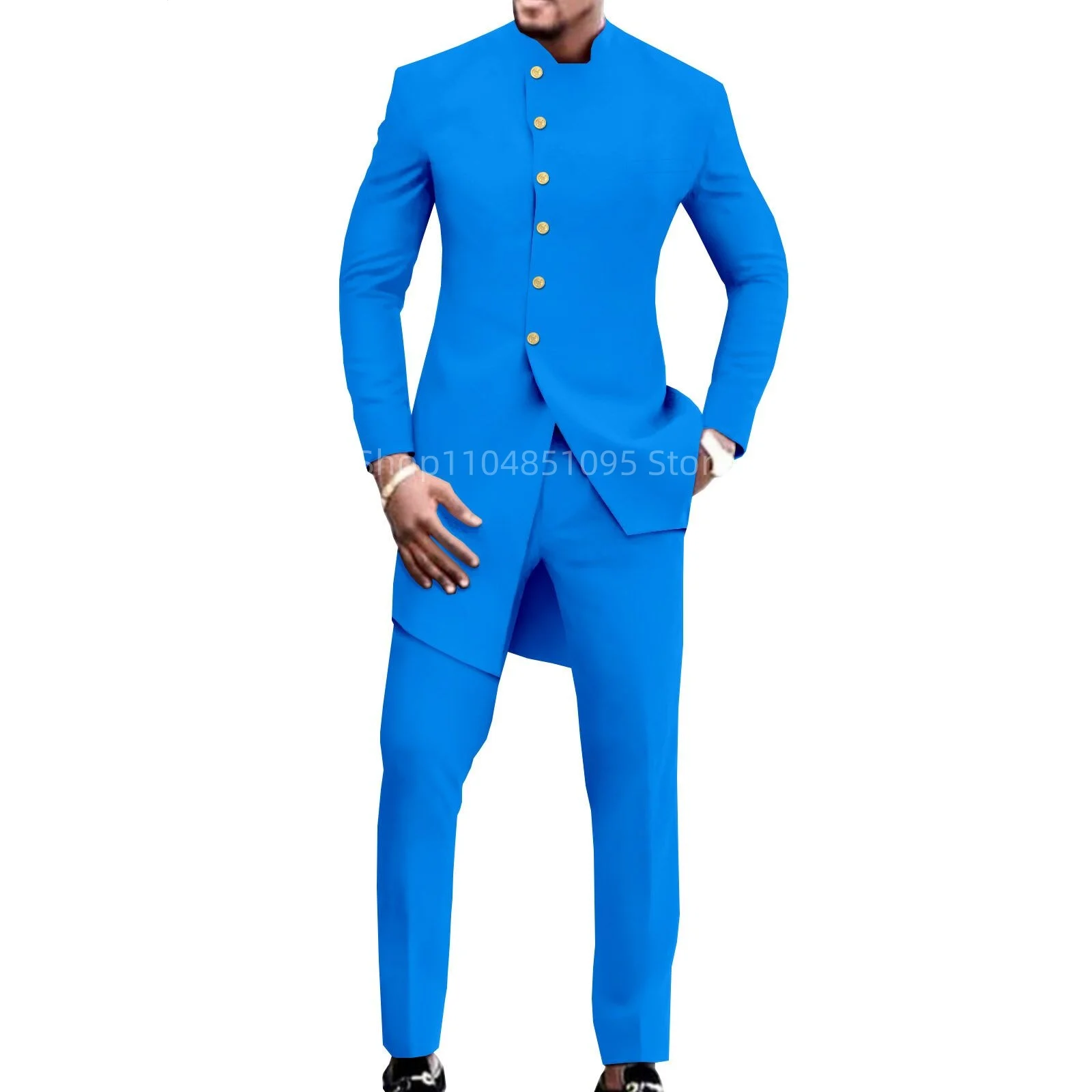 

Новый модный стиль, однотонные свадебные костюмы, смокинги для жениха, однобортный пиджак с воротником-стойкой, брюки, мужская одежда для выпускного ужина