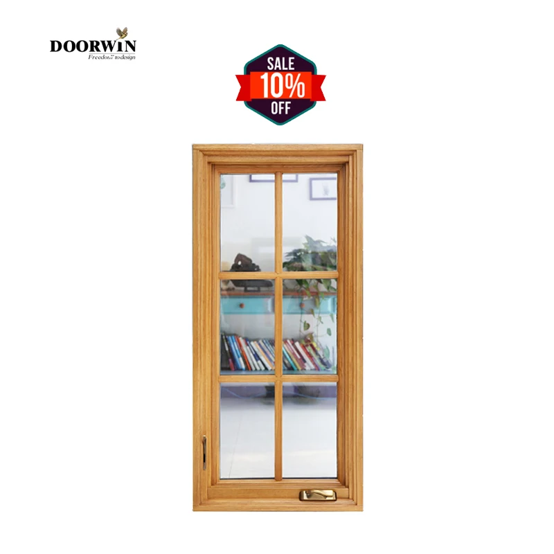 Manivela plegable de estilo americano, ventanas abatibles de madera de roble macizo revestidas de aluminio, la mejor calidad