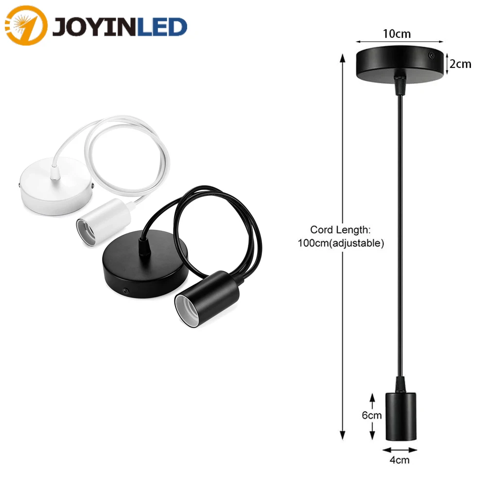 JOYINLED Black White Lamp Holder 0.5/1/1.5M Height Adjustable Pendant Light Cable Cord E27 Lamp Base Socket for Hanging Light