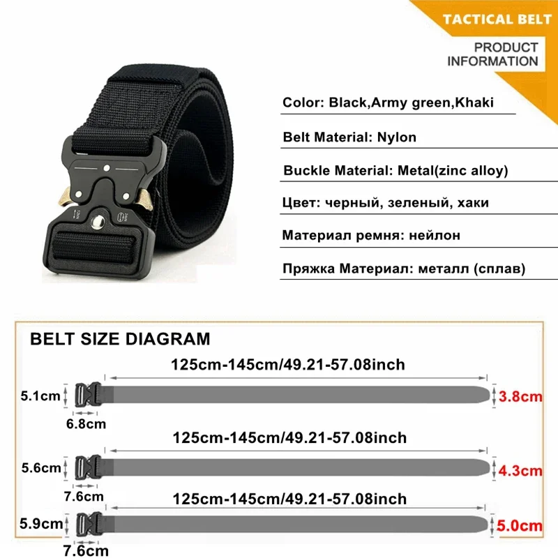 Tactical Army Belt Military Training Battle Nylon Waist Belts Sports Survival Accessories Hook Automatic Metal Buckles for Men