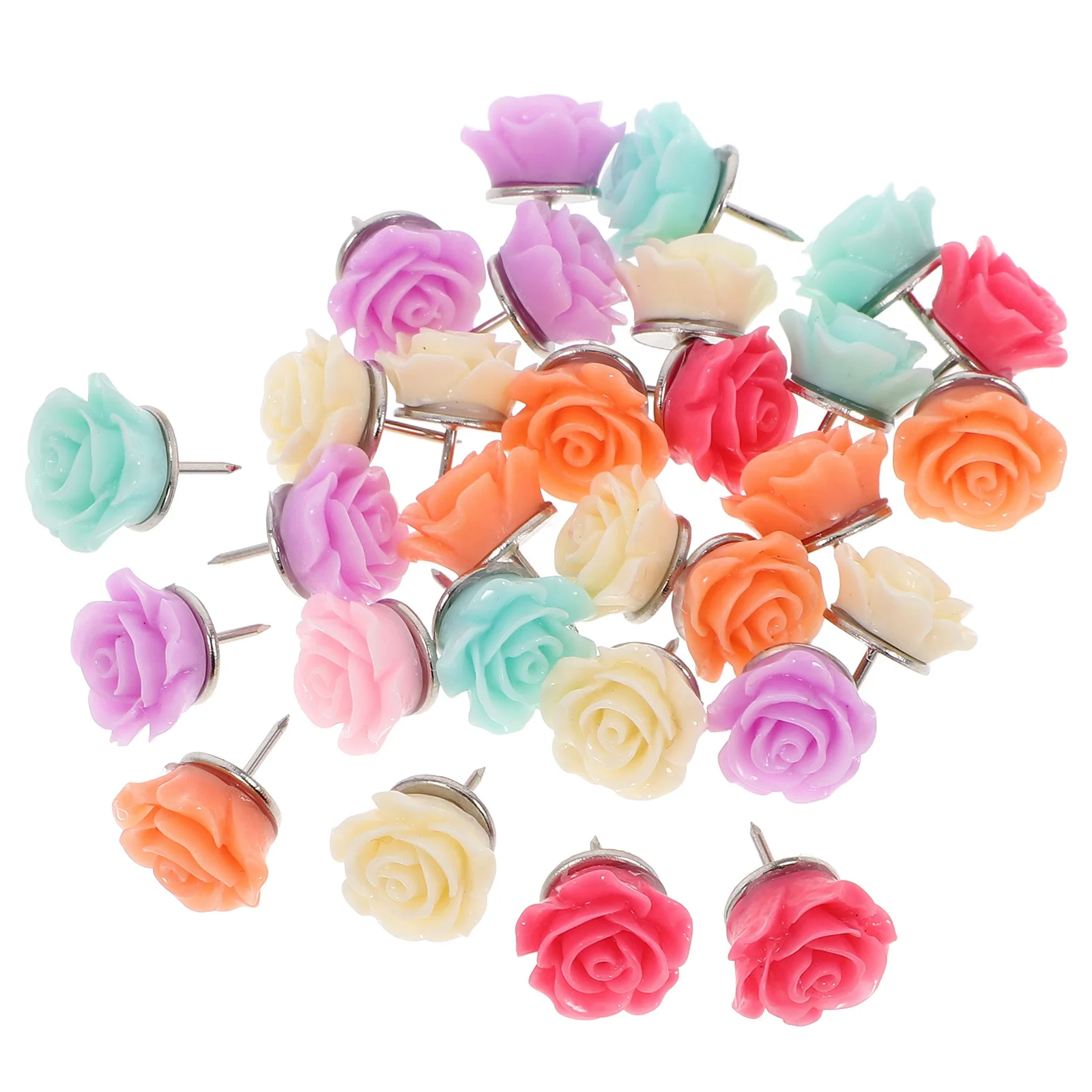 30Pcs Multi-Function Flower Push Pins Resin Rose Design Cute Thumbtacks for Maps Crafts Geography Lessons Display