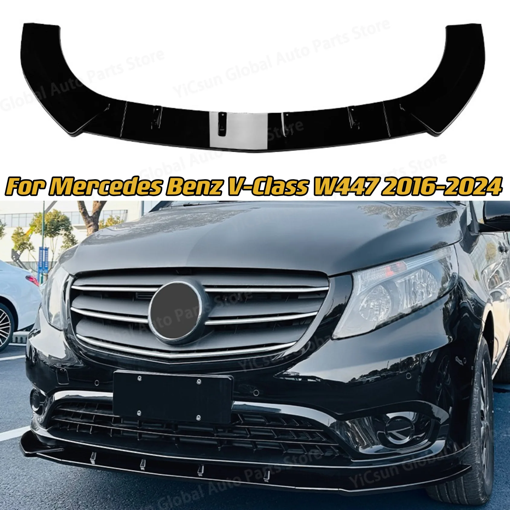 

For Mercedes Benz V-Class W447 2016-2024 Front Bumper Spoiler Lip Carbon Fiber Look/Gloss Black Lower Splitter Protection Kit