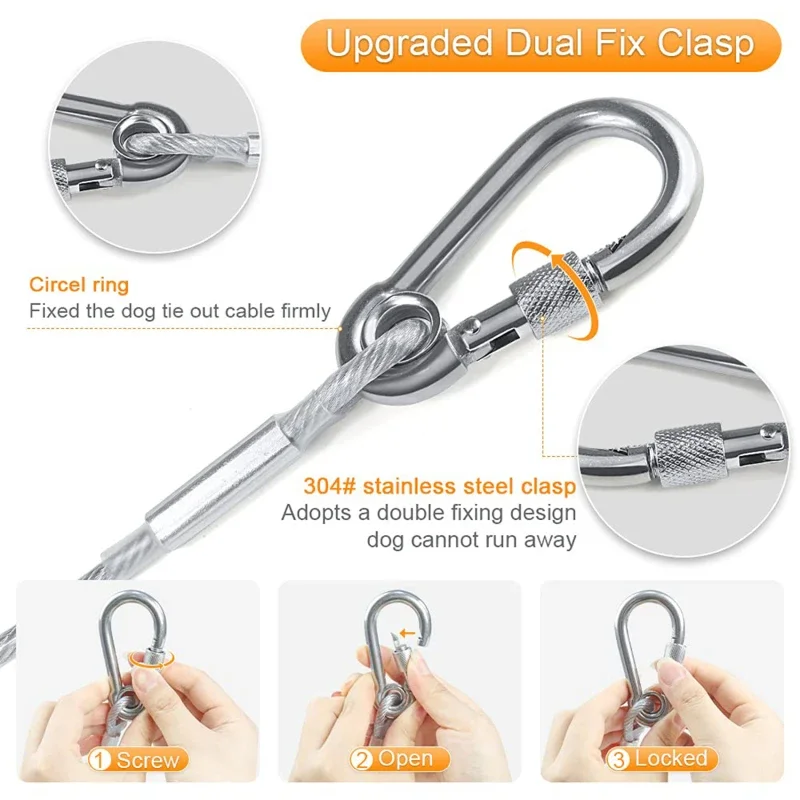 Double-headed Dog Tie Out Cable Leash ,raction rope with metal buckle steel wire anti-rust training collar,Outdoor Dogs Strap image 4