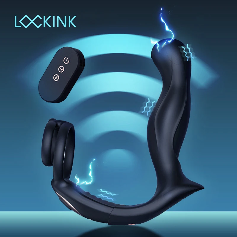 LOCKINK Drahtlose Fernbedienung Prostata-massagegeräte Männer Cock Ring Dildo Zersetzbarer Stromschlag Vibrator Anal Plug Spielzeug Für Erwachsene