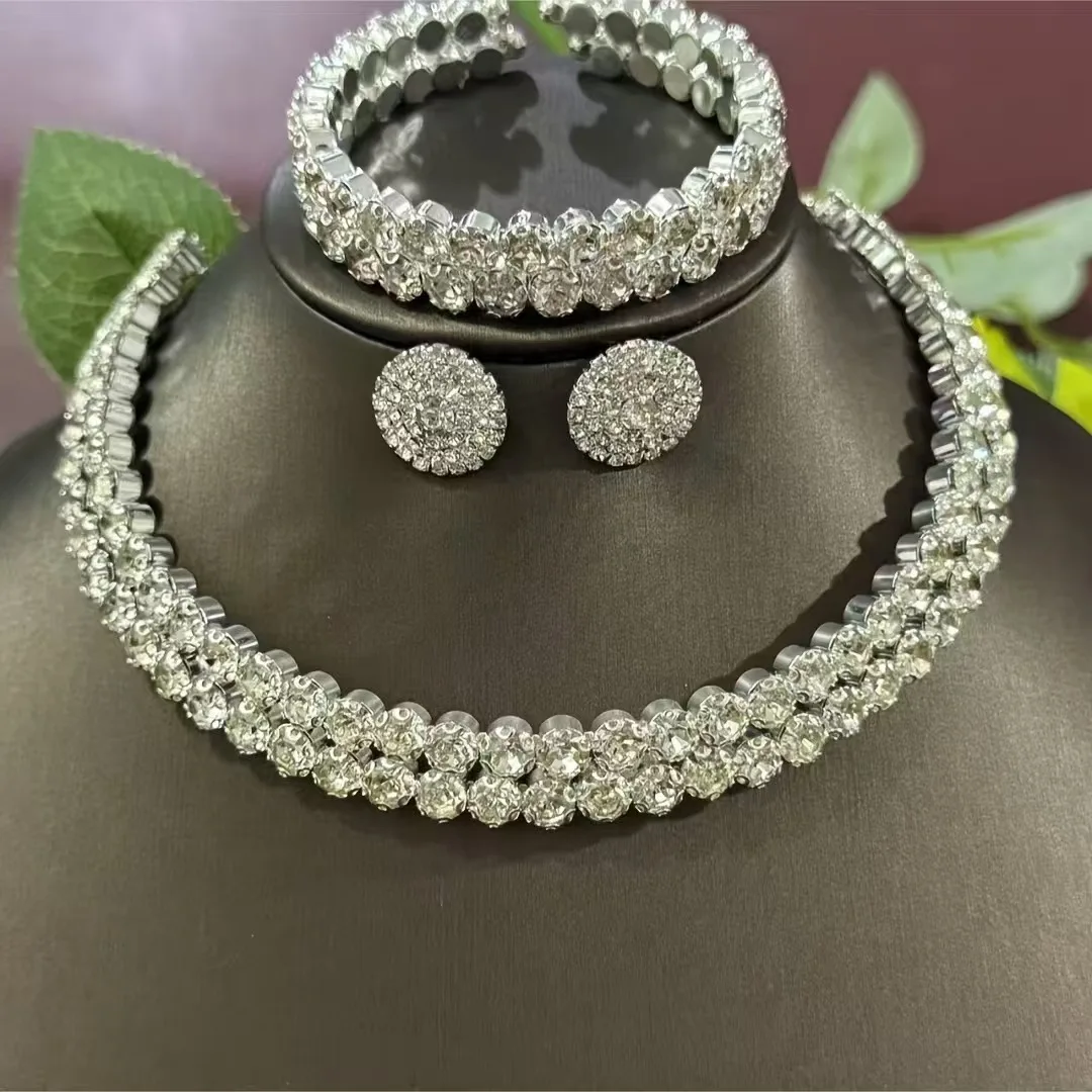 Temperament jewelry set with full diamond claw chain, light luxury, fashionable and high-end accessories, earrings, earrings, ea