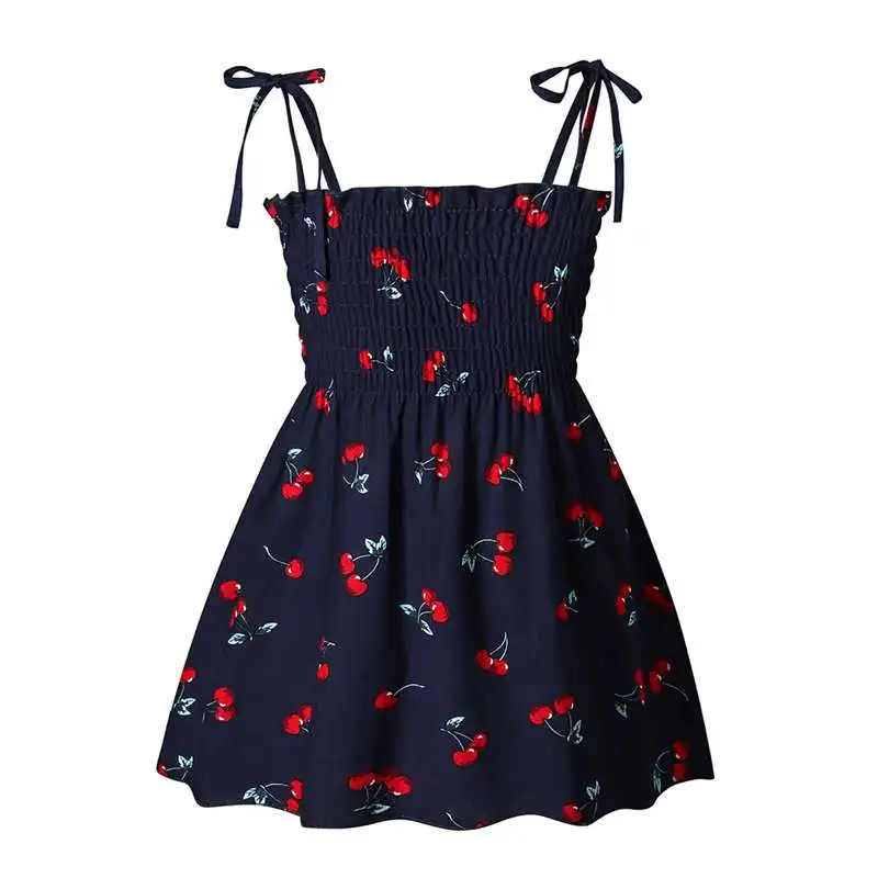 3-7T Summer Girl Dress Little Daisy Cherry Suspender Dresses Sleeveless Sweet Versatile Sling Cotton Soft Outing Casual Vestidos