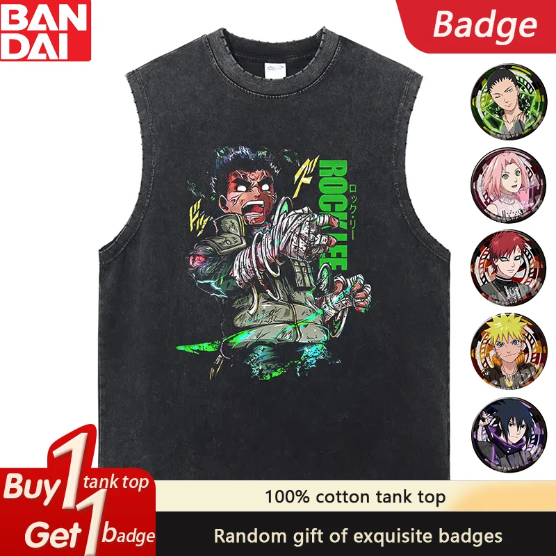 

2025 Naruto Hot Blood Animation Pure Cotton Washed Tank Top Summer Trend Fashion Loose Men Heavy Old Retro Tank Top