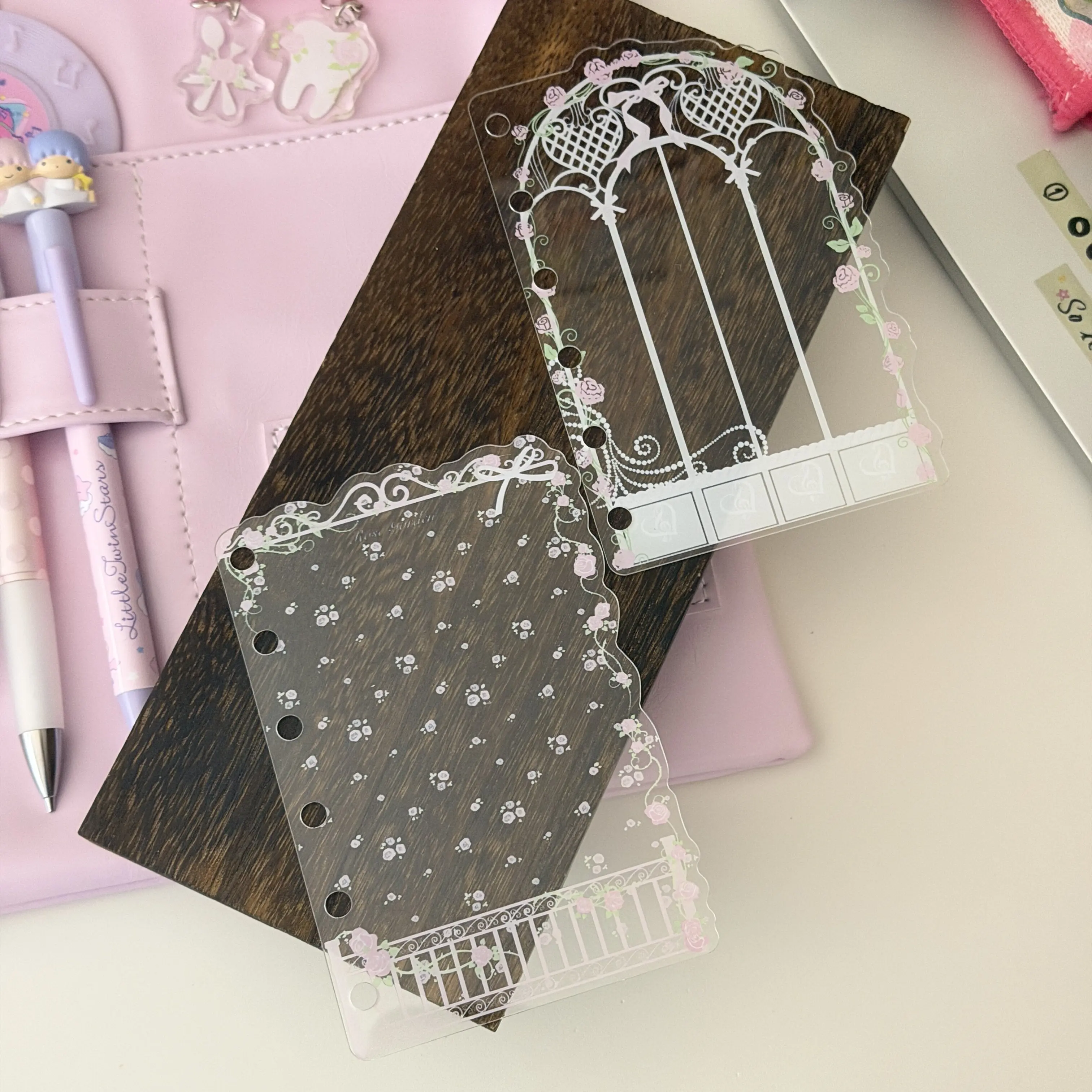 Rose Flower Planner Dividers A7 M5 Size Pretty PVC Index Tabs for Ring Binders Sweet Aesthetic Journal Accessories for Girls