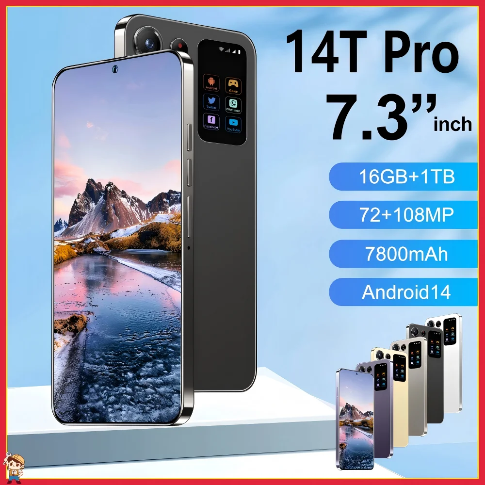 Nuevo teléfono inteligente 14T Pro Original 7.3HD 5G tarjeta Sim Dual teléfono móvil Android 14 72MP + 108MP 22G + 2TB 7800mAh teléfonos móviles desbloqueados