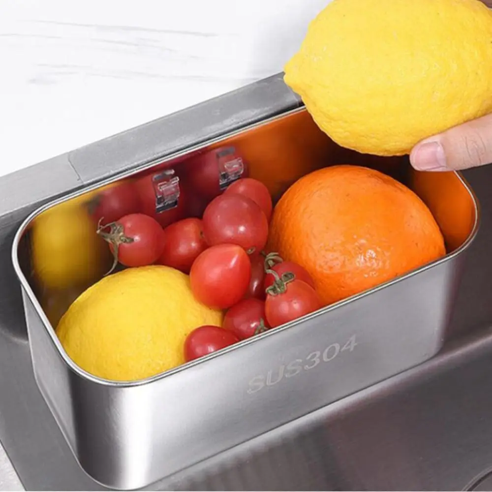 304 Stainless Steel Sink Hanging Strainer Basket Square Compact Kitchen Garbage Filter Easy To Clean Multifunctional