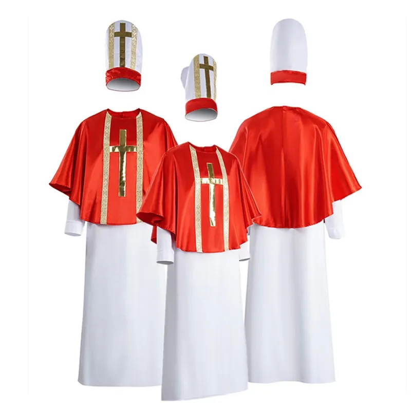 

Adult Men Retro Priest Robe Fantasia Medieval Pope Cosplay Costume Church Pastor Cape Hat Outfits Halloween Carnival Party Suit