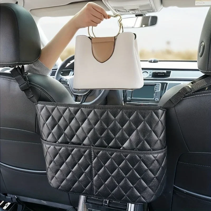 1pc Organize Your Car With This Stylish PU Leather Handbag Holder - Keep Your Belongings Secure And Within Reach