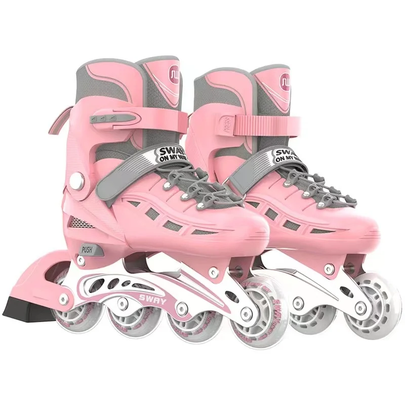 

Adjustable Roller Skates Shoes for Children and Adults, Full Set, Straight Row, Inline Skating Combo Set, 4 Wheels, Flash