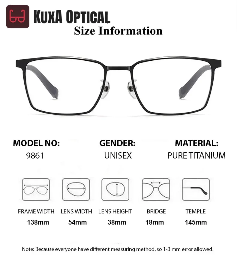 Okulary korekcyjne KUXA dla mężczyzn, czysty tytan, modne oprawki do okularów optycznych z soczewkami korekcyjnymi na krótkowzroczność.