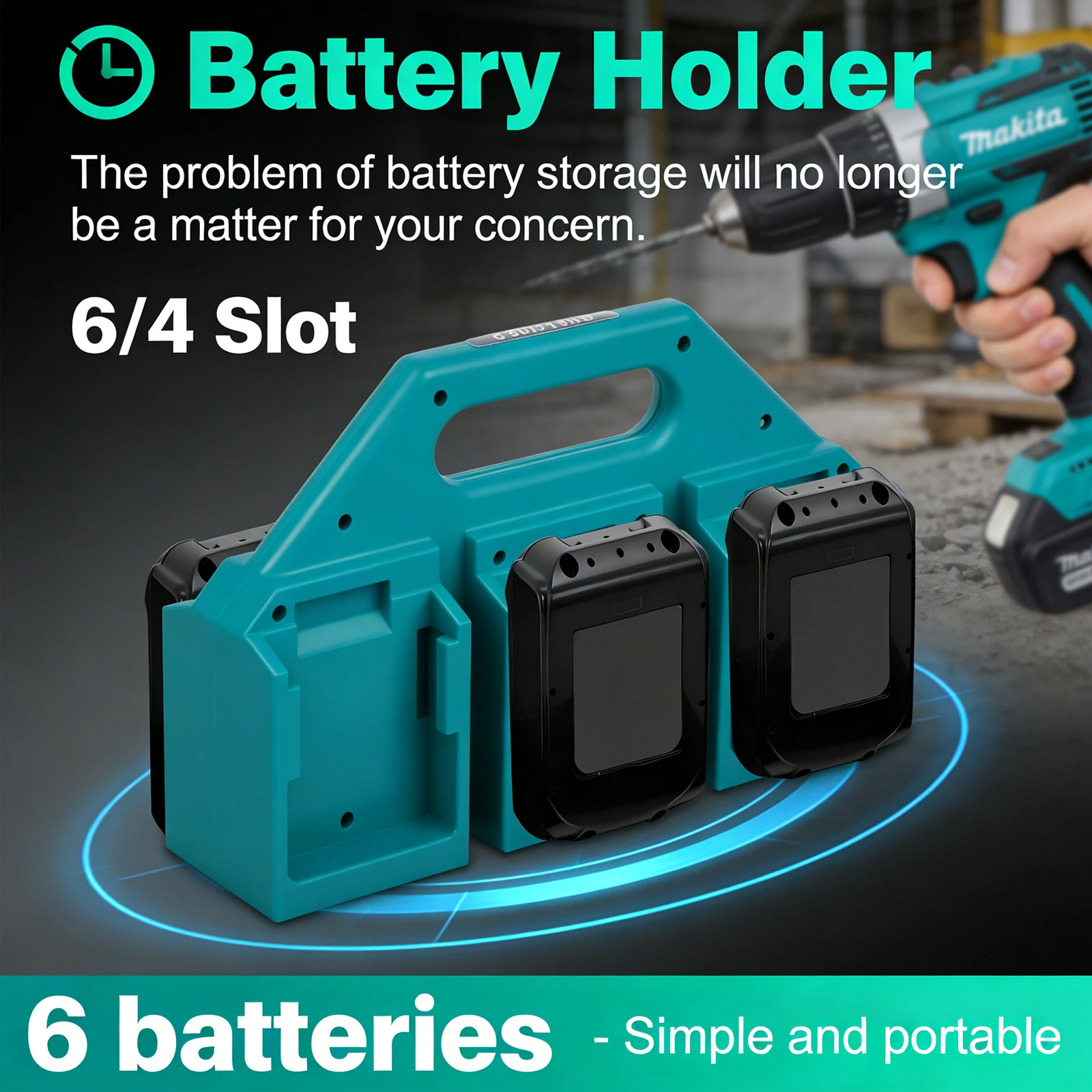 6/4 Slot Battery Storage Holder for Makita 18V/14.4V Fits BL18/BL14 Batteries Portable and Rugged Battery Organizer for Workben