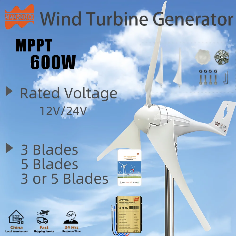 

Free Energy 600W 12V 24V Wind Turbine Generator 3 5Blades With Controller High Effcient Household Generator for Battery Charge