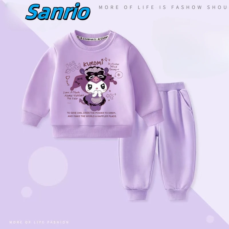 

Sanrio Autumn Baby Girls Clothes Set Kid Cartoon Kuromi Printed Sweatshirts Pullover Top and Pants 2 Pieces Suit Children Outfit
