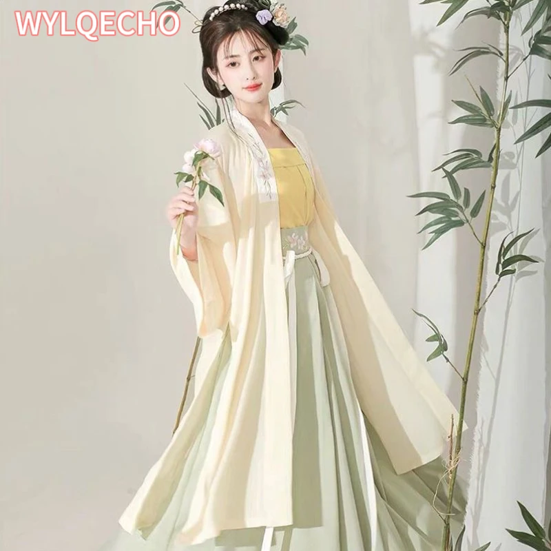 

Chinese Hanfu Dress 3PCS Set Flowing Maxi Dress Chinese Ancient Women Embroidery Dress Costume Halloween Role Play Clothing