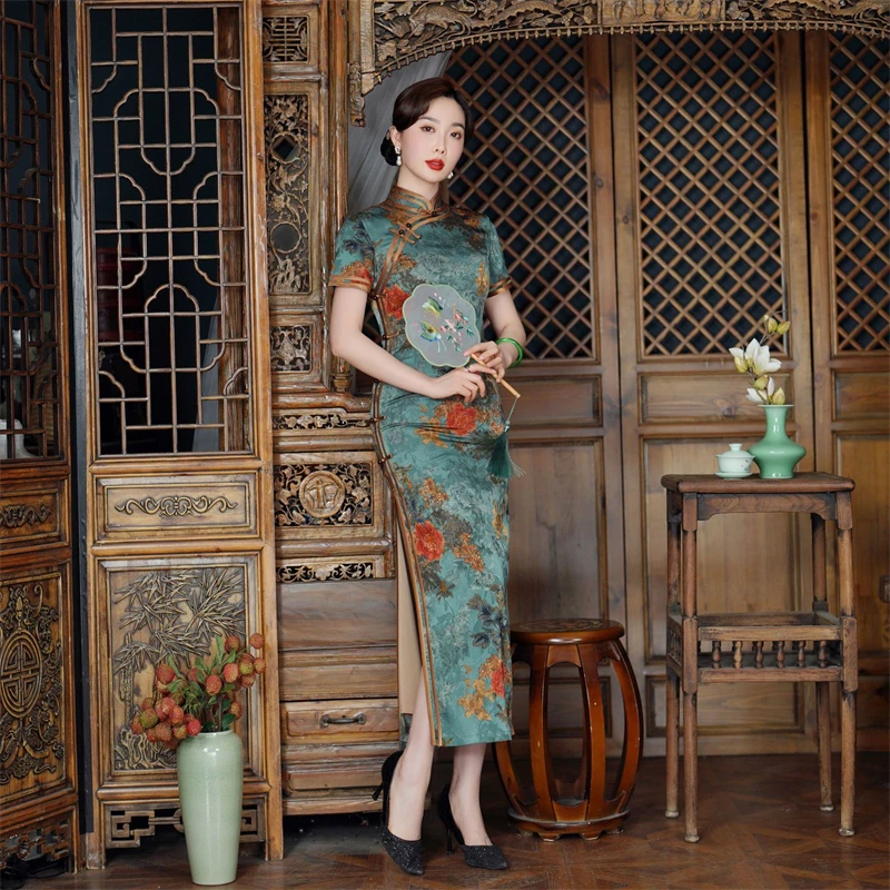 

Chinese Style Improved Daily Short Sleeve Cheongsam 2023 Summer Elegant Floral Print Slim Qipao