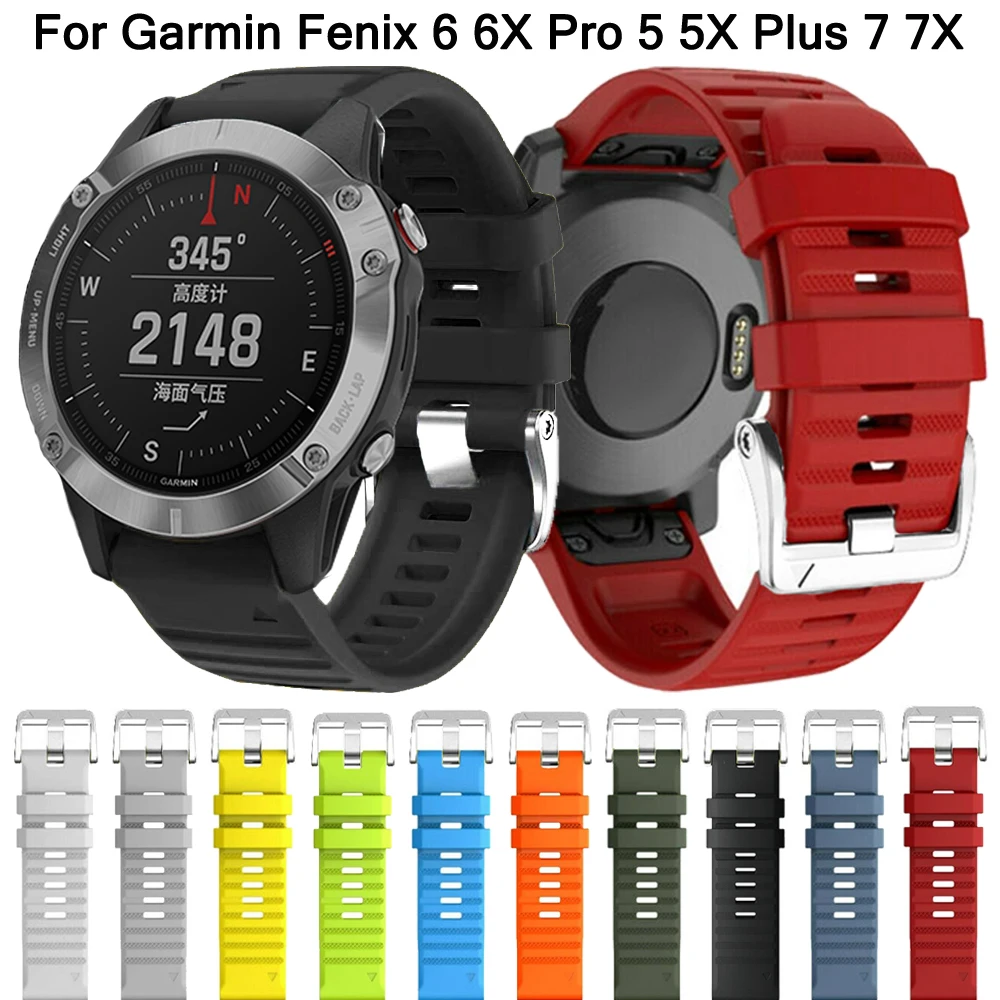 22 26mm Official Screw Silver Buckle Smartwatch Band For Garmin Fenix 6 6X Pro 5 5X Plus 7 7X Silicone Strap Quick Fit Wristband