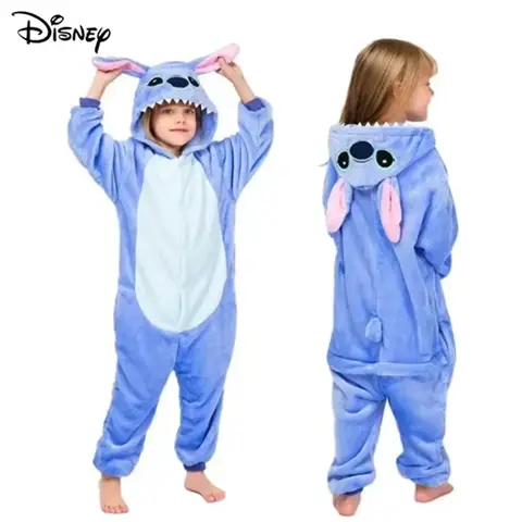 Hot Disney Stitch Anime Cosplay Costumes Kids Animal Cartoon Jumpsuit For Children Halloween Girls Boys Hooded Pajamas Onesies