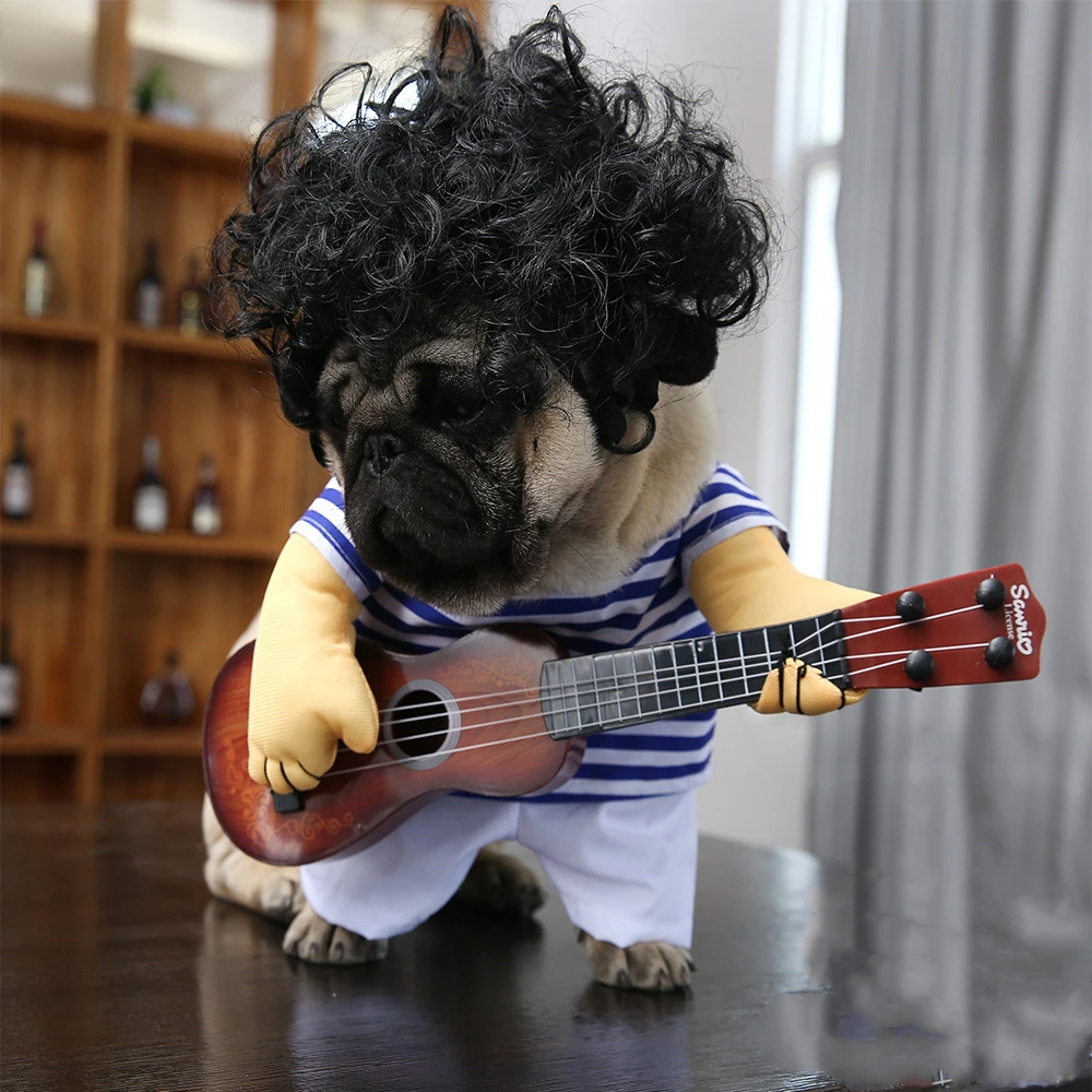 Funny Pet Clothes Guitar Player Cosplay Dog Costume Guitarist Dressing Up Party Xmas Halloween New Year Clothes For Dog Cats