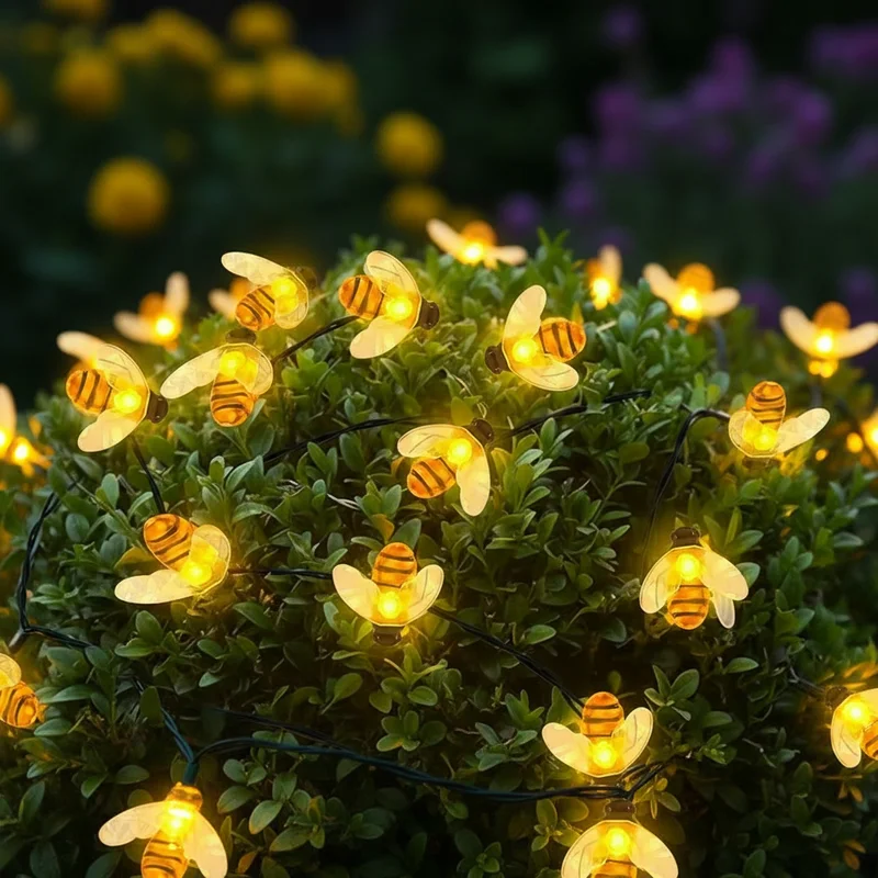 Solar Bee Fairy Lamp 20 LED Outdoor String Lights for Garden Wedding Party Decor