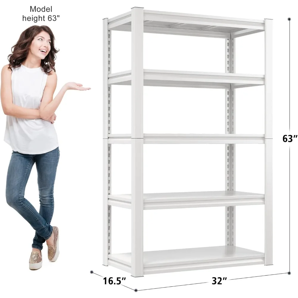 Garage Shelving Heavy Duty Garage Storage Shelves 2010LBS Commercial White Metal Shelving Unit 5-Tier Adjustable Storage