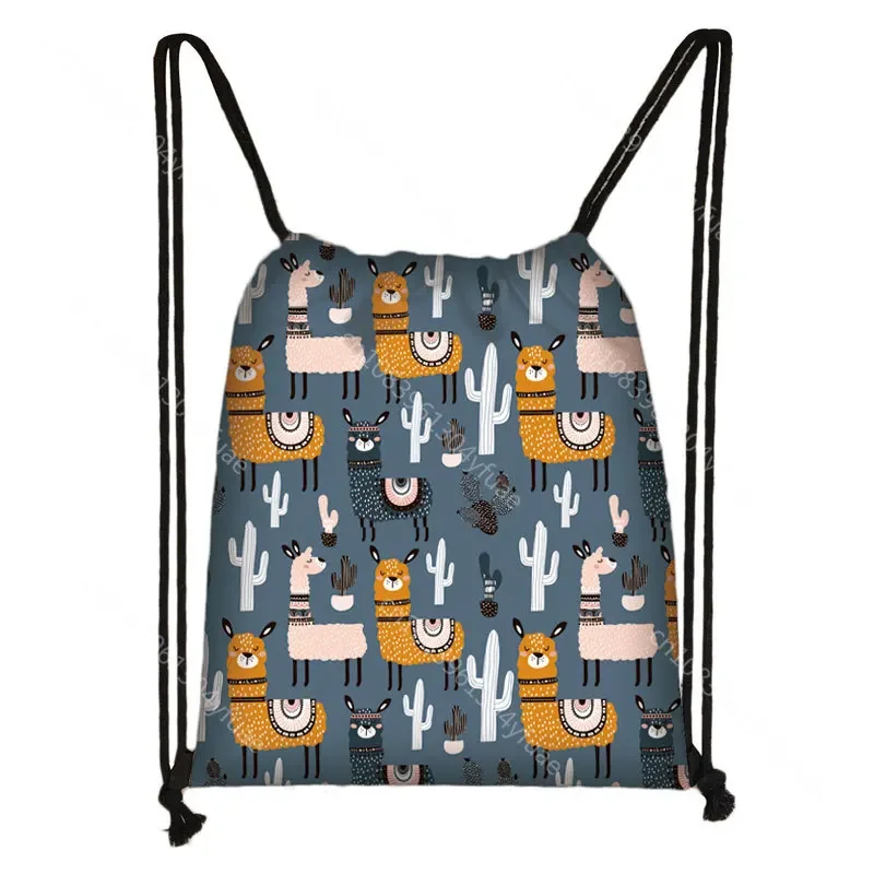 Saco De Armazenamento De Cordão para Mulheres e Crianças, Animal Print Bonito, Alpaca, Sacos De Compras, Meninos e Meninas, Bookbag, Candy Bag, Senhoras e Mulheres, Moda