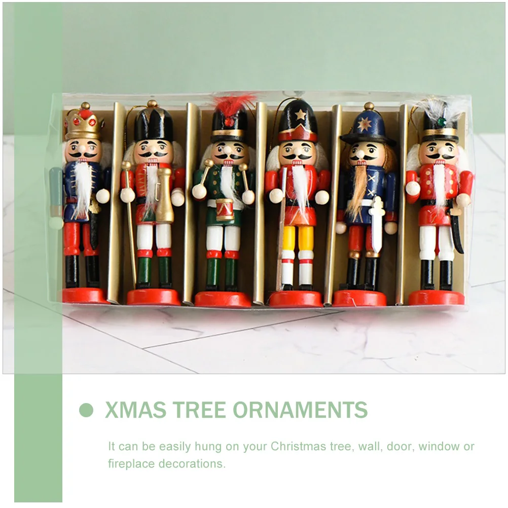 

6Pcs Nutcracker Pendants Christmas Wooden Hanging Decorations Xmas Tree Ornaments Party Props Holiday Supplies