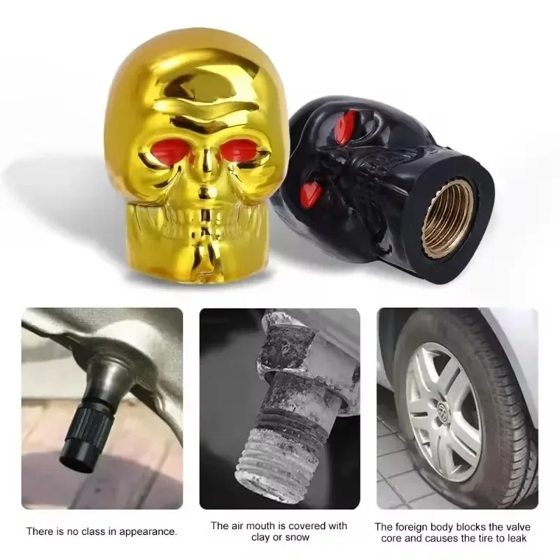 Skull Valve Cap Universal Car Rust-proof Copper Core Tire Valve Stem Cap Motorcycle Bicycle Car Wheel Tire Valve Cap Accessories