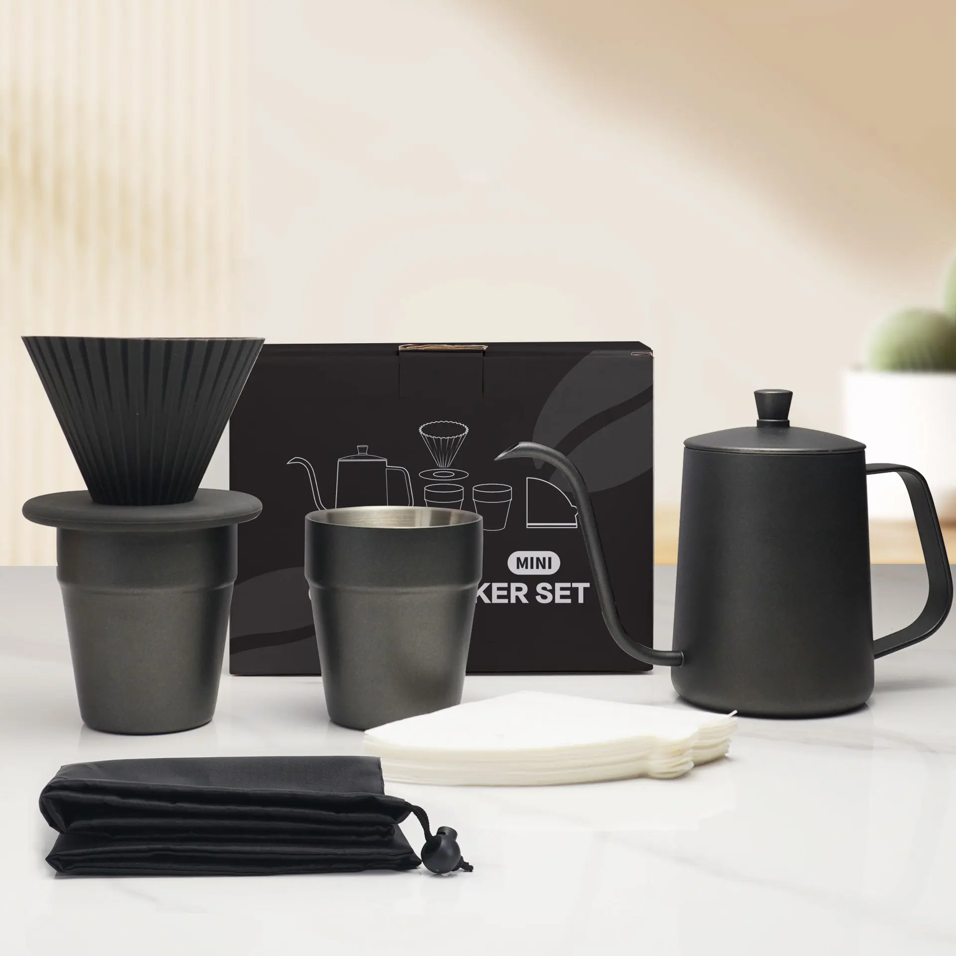 

NEW Hand made coffee set 6-piece portable double wall stainless steel set color box set barista accessories coffee tool coffee
