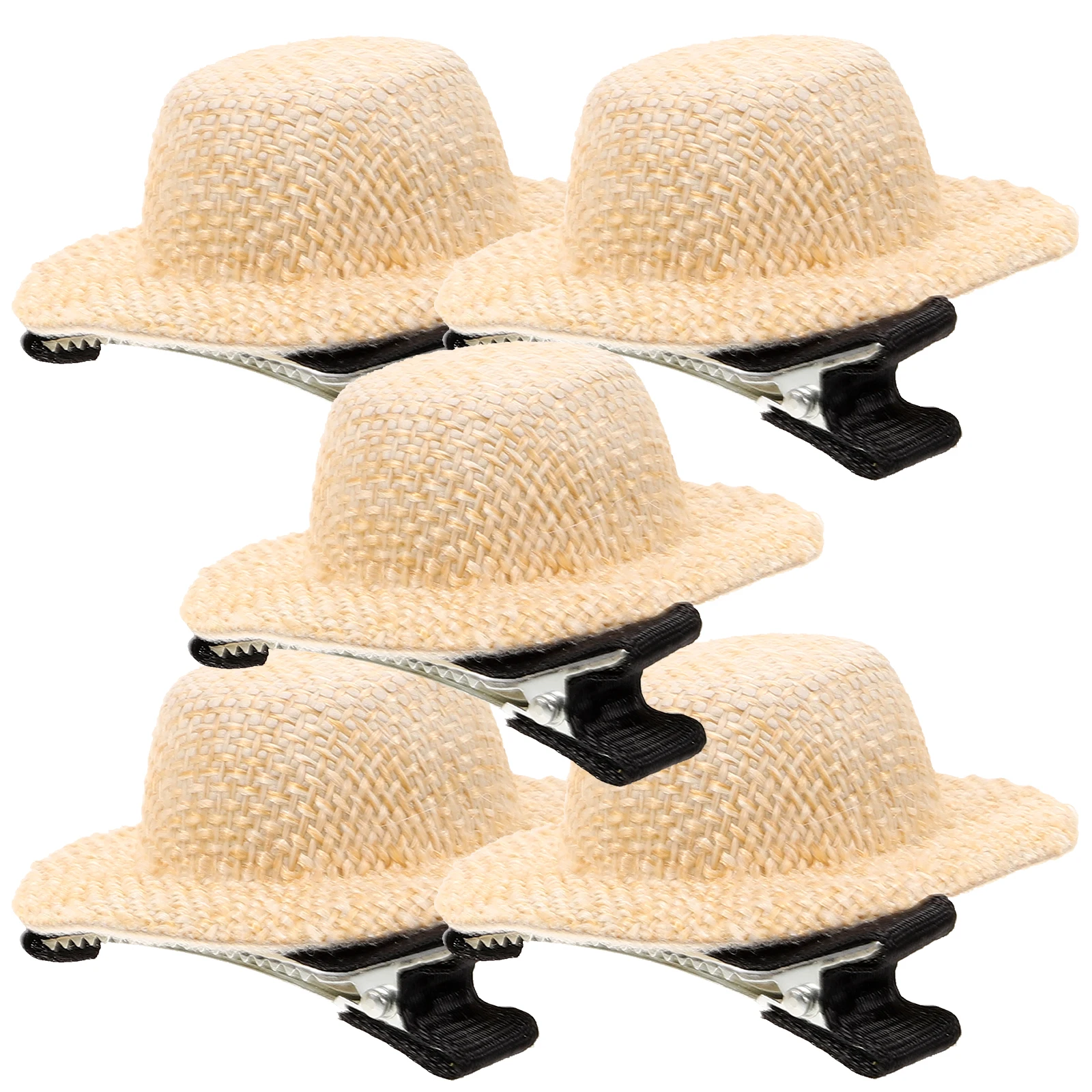 

5 Pcs Mini Straw Hat Hair Clips Cute Tiny Decorative Cloth Accessories for Little Girl Jazz Party Hairstyle Birthday Christmas