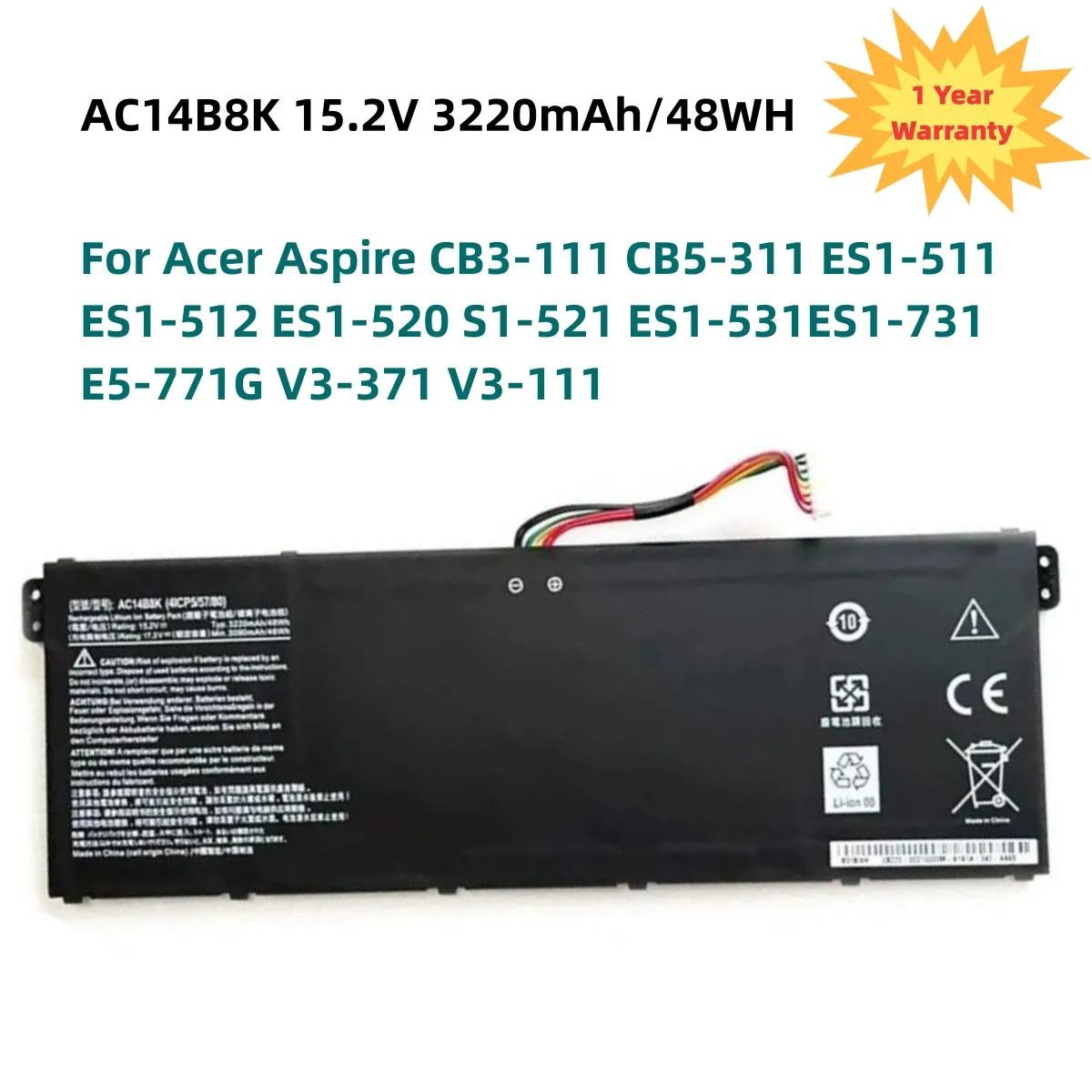 Ac14b 8K Ac14b 3K Batterij Voor Acer Aspire CB3-111 CB5-311 ES1-511 ES1-512 ES1-520 S1-521 ES1-531ES1-731 E5-771G V3-371 V3-111